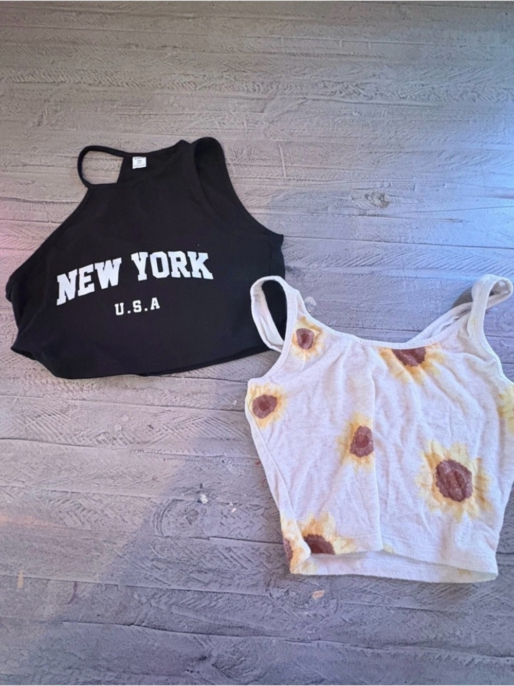 SO Black Crop Tank Top with White 'New York' Graphic